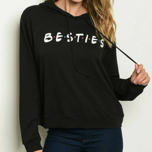 POSH POSH LONG SLEEVE BLACK PRINT HOODIE SWEATER - Picture 1 of 4